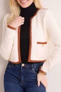 Cream Contrast Trim Cropped Cardigan