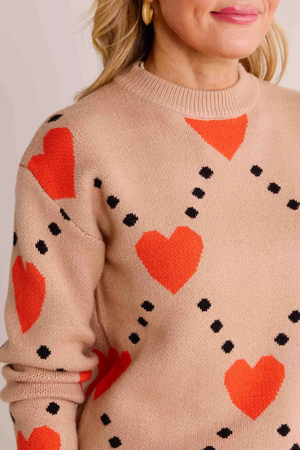 Beige Heart Pattern Sweater