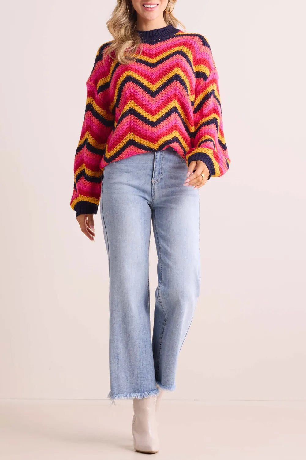 Multicolored Striped Crew Neck Sweater
