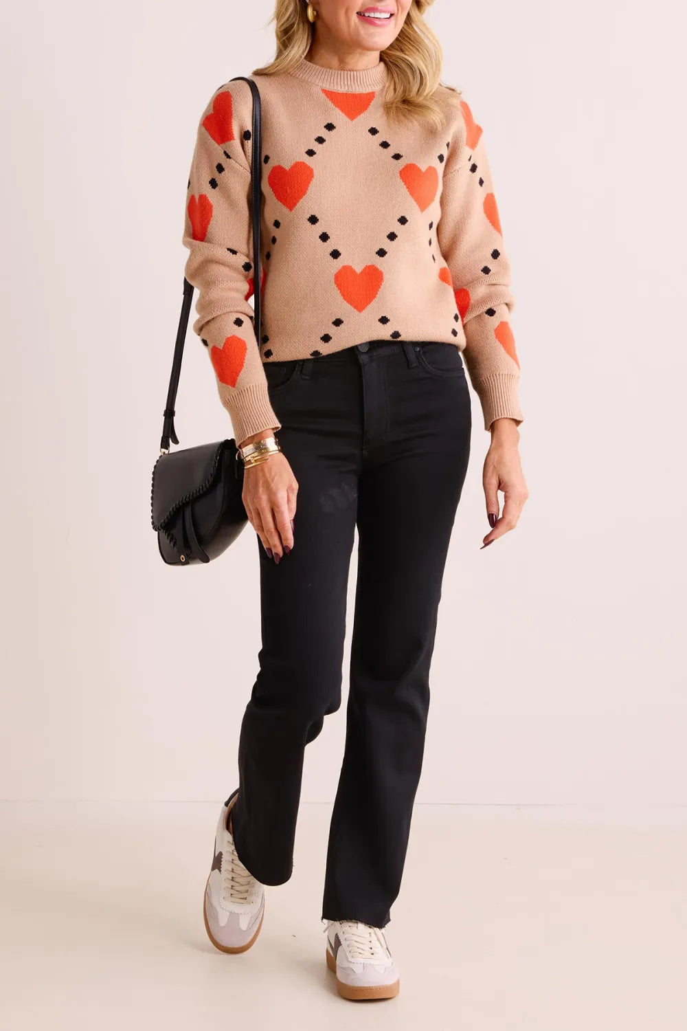 Beige Heart Pattern Sweater