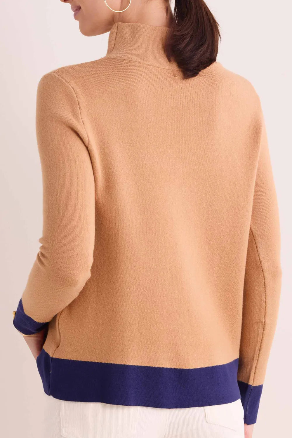 Camel Mock Neck Contrast Cuff Cropped Sweater