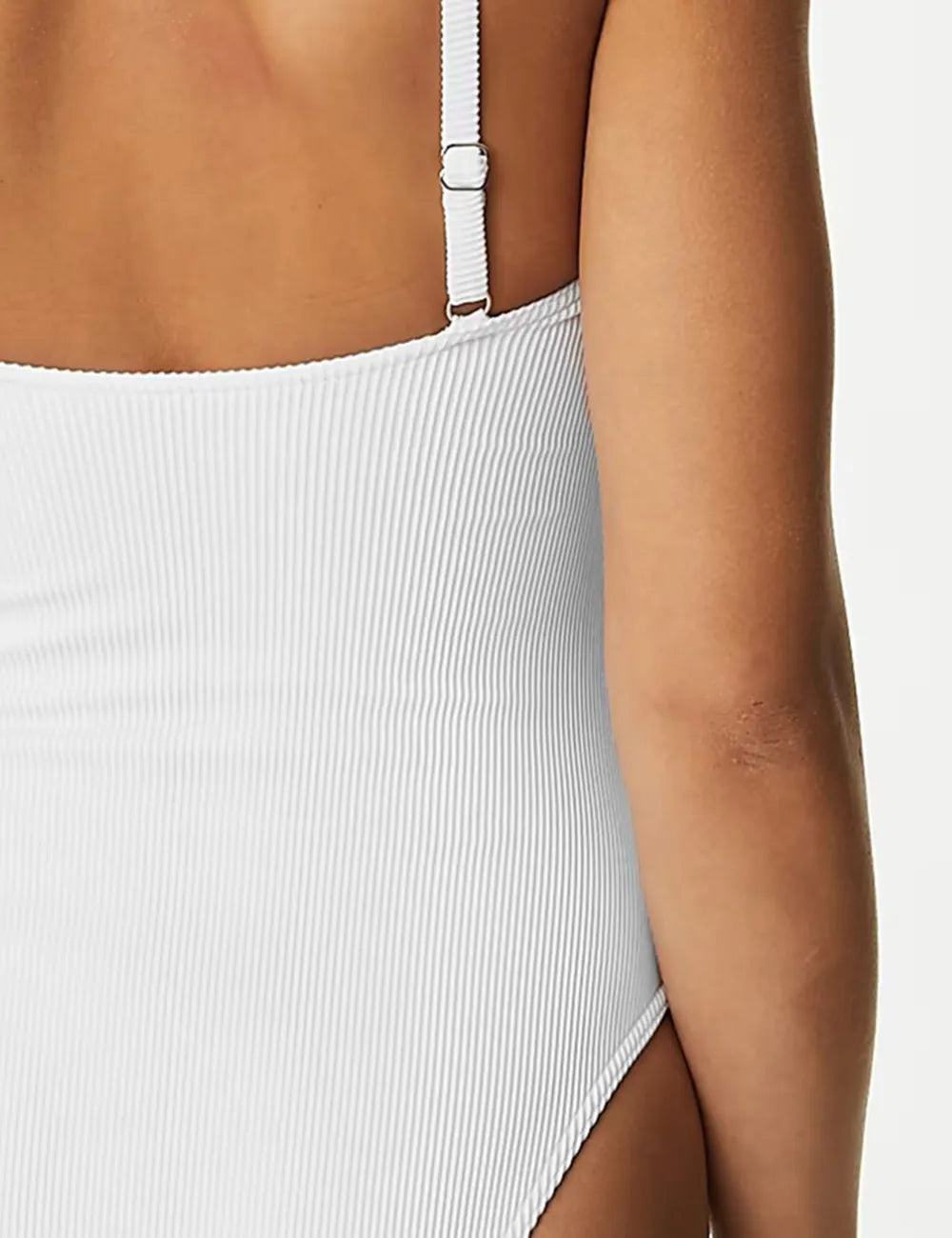 White Tummy Control Ribbed Padded V-Neck Swimsuit