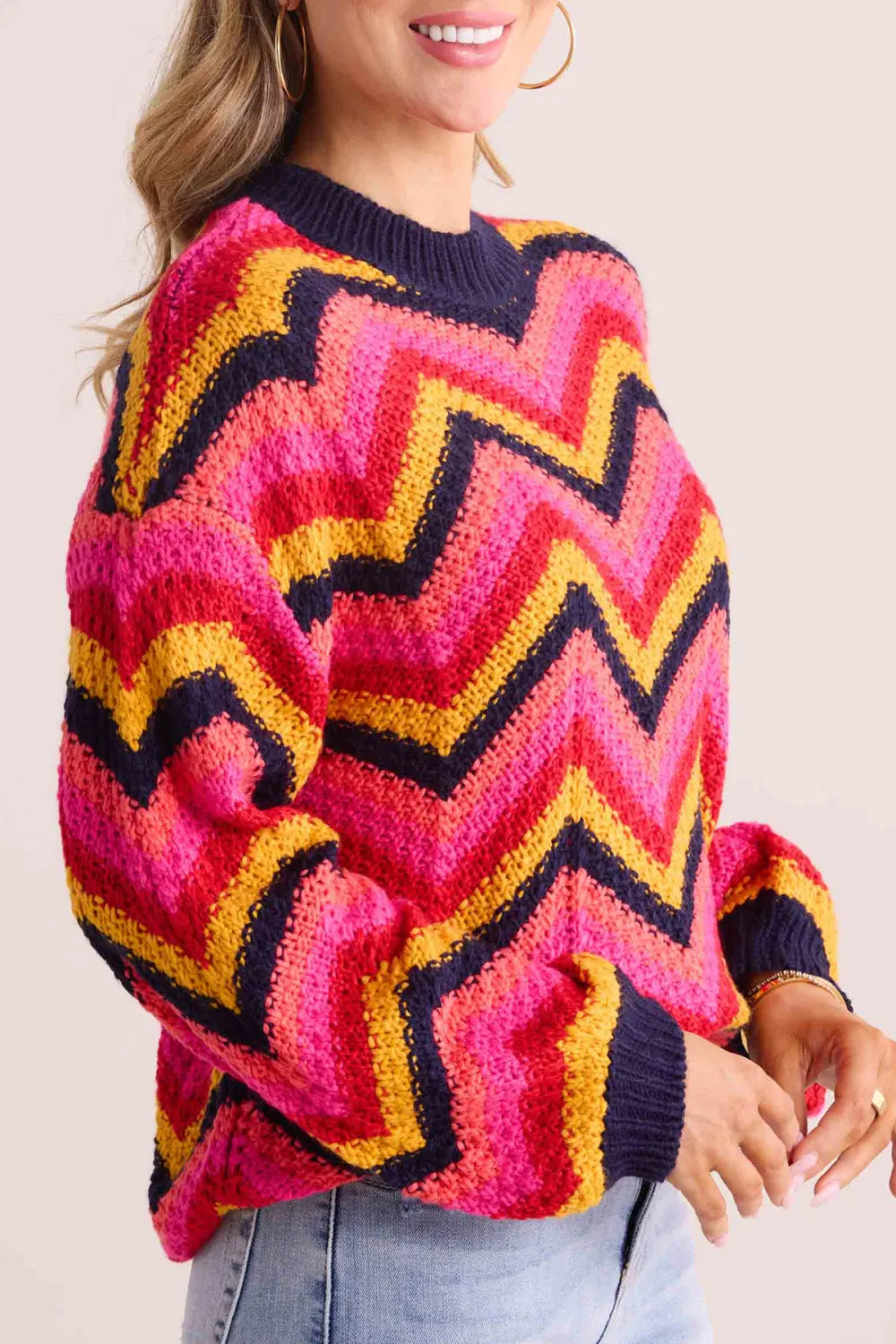 Multicolored Striped Crew Neck Sweater