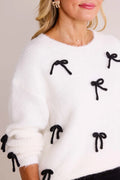 White Bow Crew Neck Long Sleeve Sweater