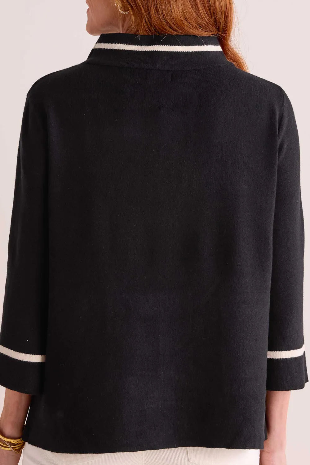 Black Mock Neck Patch Pockets Contrast Trim Sweater