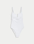 White Tummy Control Ribbed Padded V-Neck Swimsuit