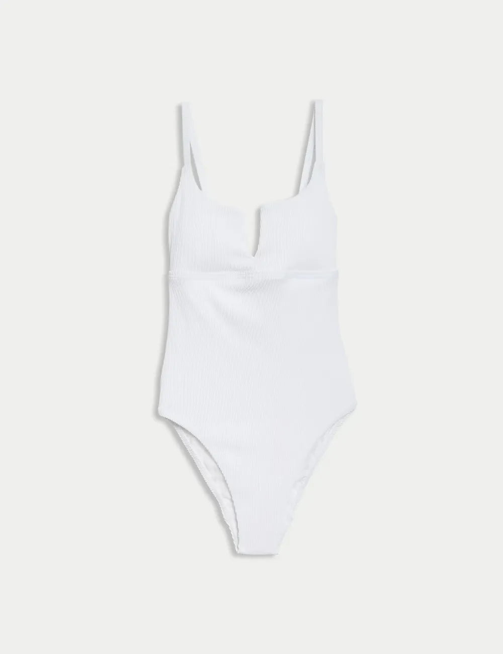 White Tummy Control Ribbed Padded V-Neck Swimsuit