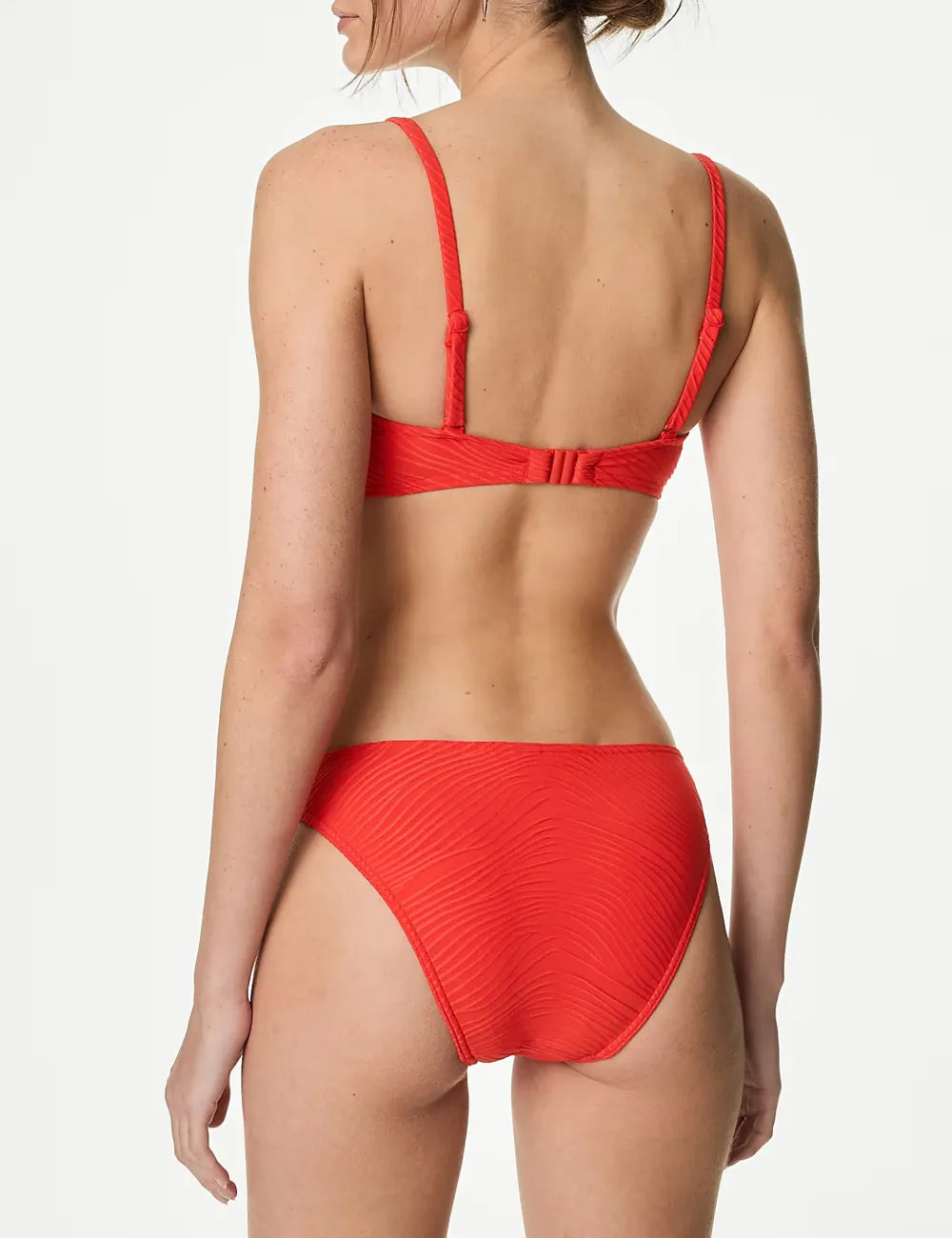 Red Textured Bandeau Bikini Top