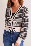 Striped Tie-Front Knitted Cropped Cardigan