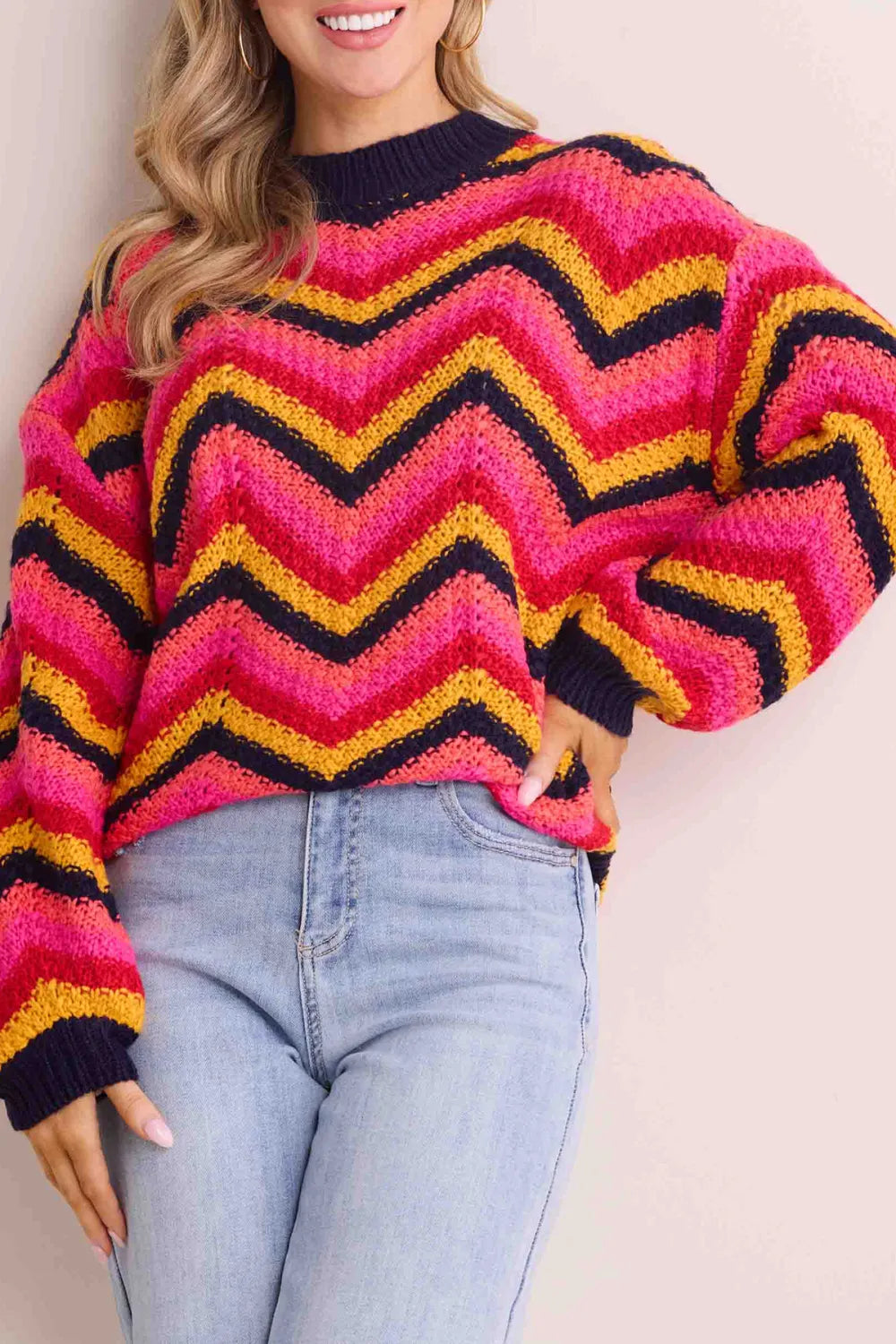 Multicolored Striped Crew Neck Sweater