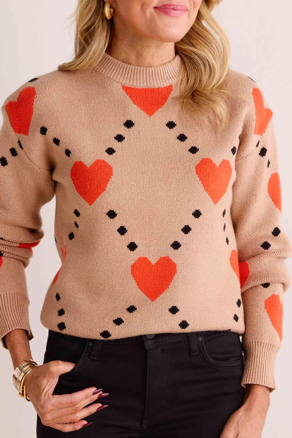 Beige Heart Pattern Sweater