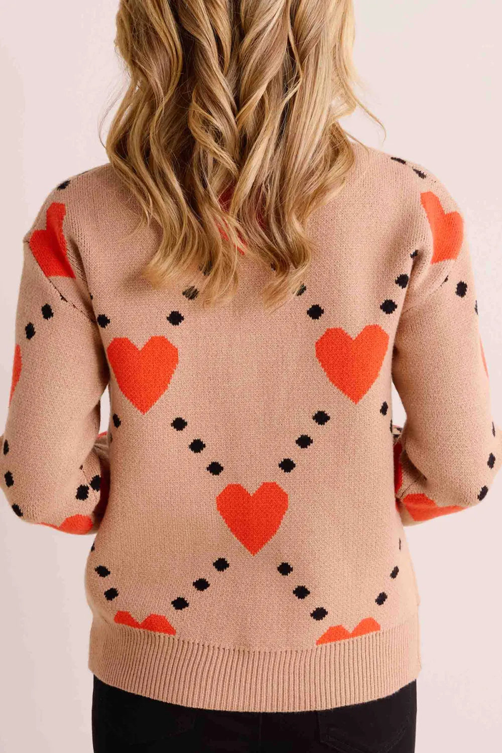 Beige Heart Pattern Sweater