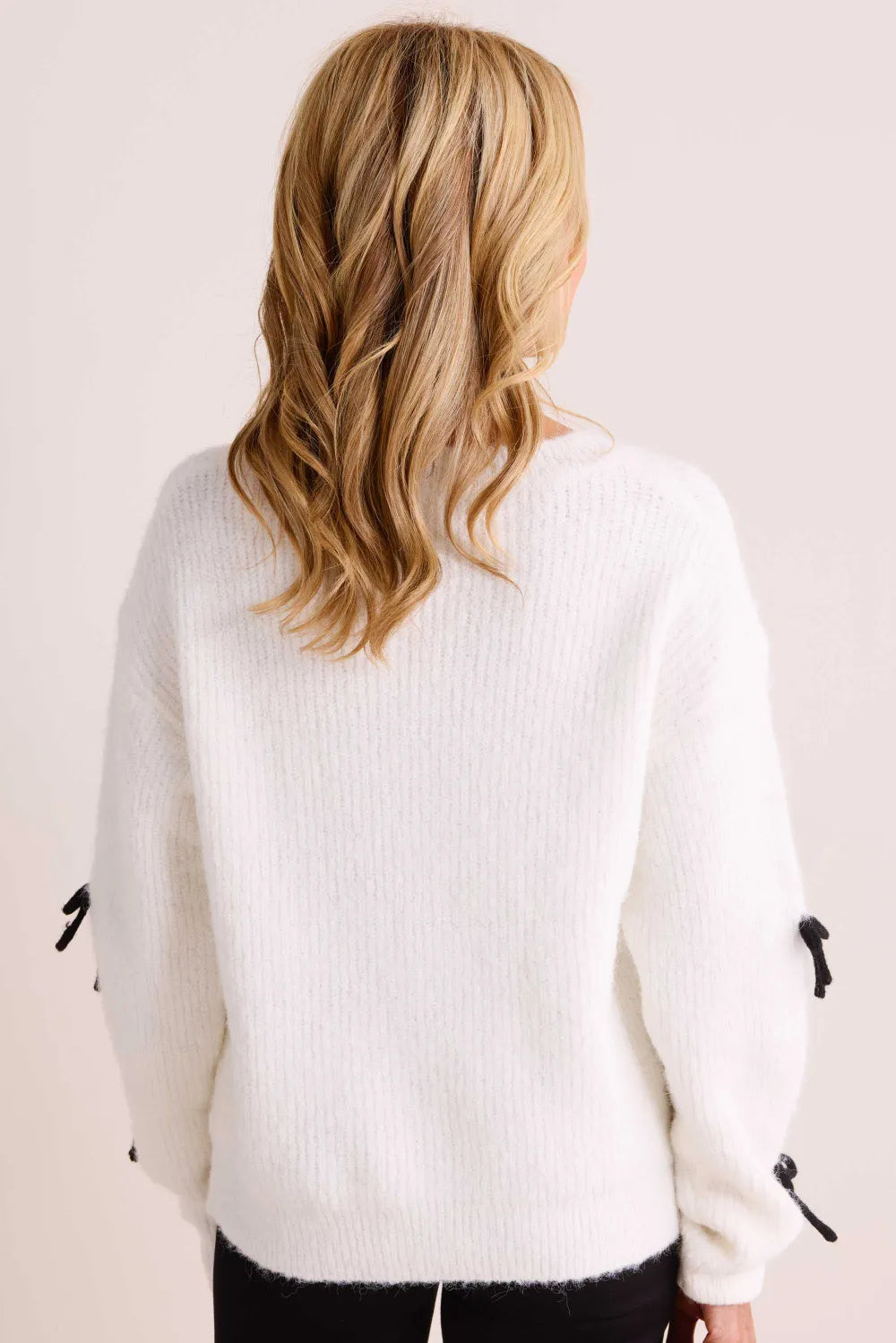 White Bow Crew Neck Long Sleeve Sweater