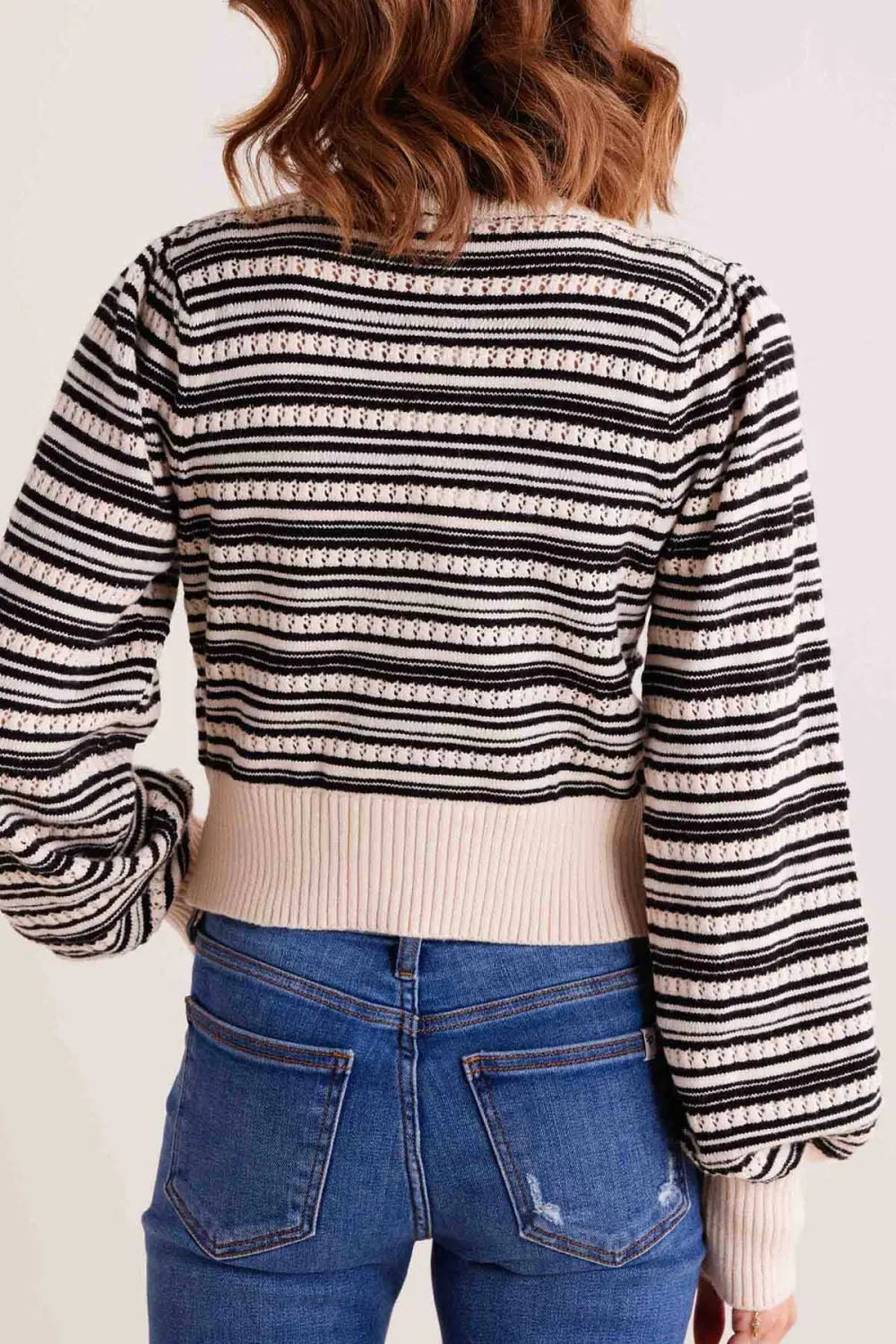 Striped Tie-Front Knitted Cropped Cardigan
